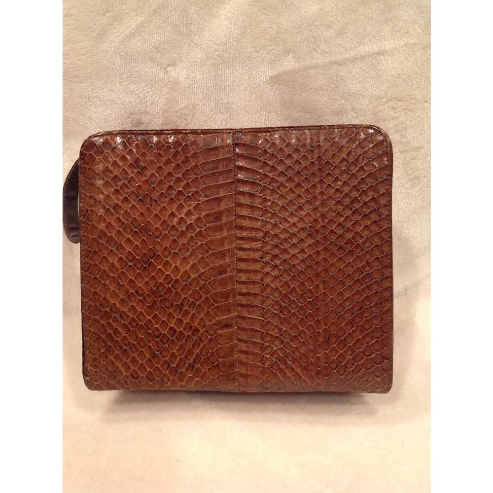 Vintage Brown Snake Print Handbag with Gold Accents Square Top Handle Purse - Picture 3 of 14